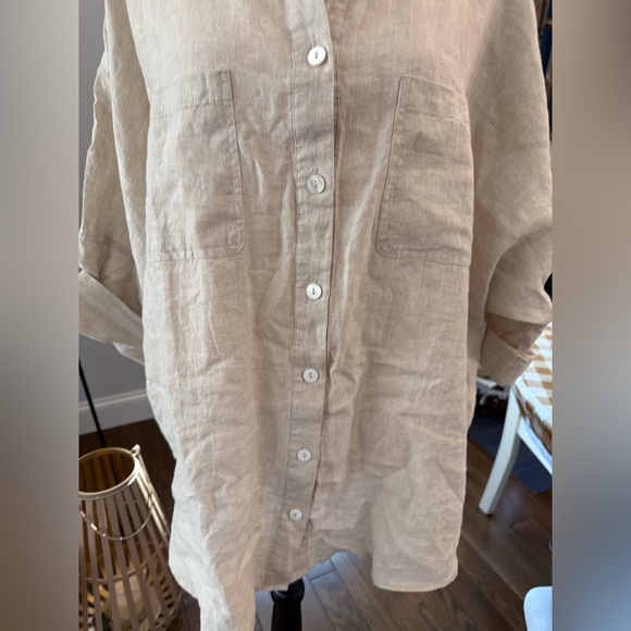 A Ren Oversized Women's Beige Linen Button Down Shirt Size Large - Picture 4 of 12